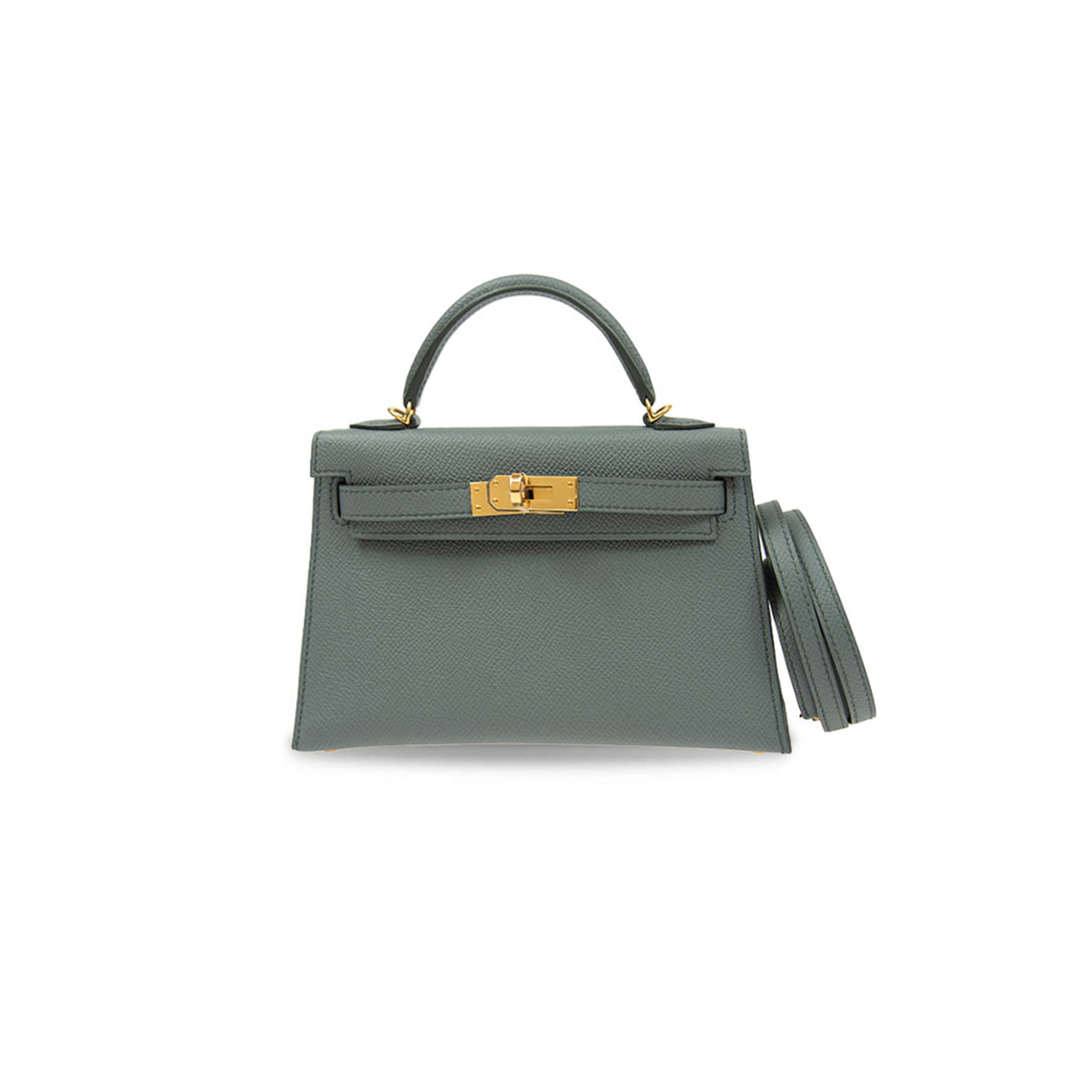 HERMÈS MASTER  MINI KELLY II EPSOM ALMOND GREEN GOLD BUCKLE (19*12*5.5cm) 